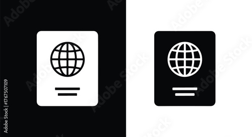 Passport icon set globe world travel identity document symbol - Line and glyph icon and logo - Vector icon symbol for website - Icon vector