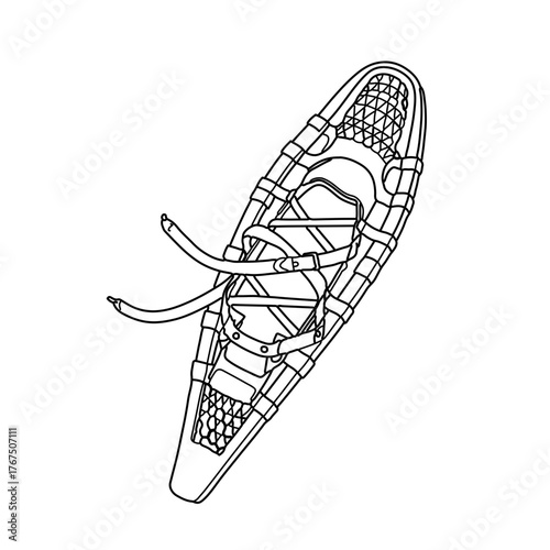 Detailed Line Drawing of a Pair of Snowshoes