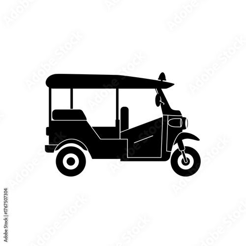 Silhouette of a Three-Wheeled Auto Rickshaw with Open Cabin Design
