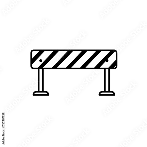 Simple Black and White Road Barrier with Diagonal Stripes.