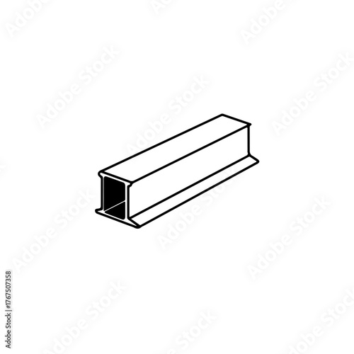 Isometric line drawing of a steel I-beam with precise structural detail