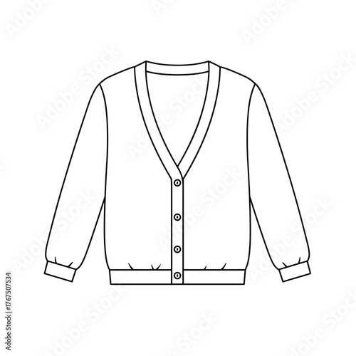 Simple V-Neck Cardigan Design Outline Drawing