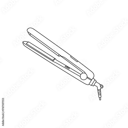 Minimalist Line Art Illustration of an Open Hair Straightener with Cord