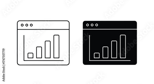 Two simplified bar graph window icons for data analysis and growth tracking - Line and glyph icon and logo - Vector icon symbol for website - Icon vector