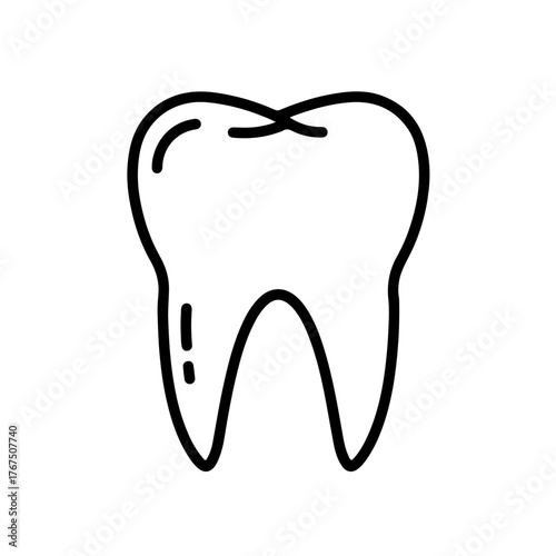 Stylized molar illustration with distinct cusps and a small mark