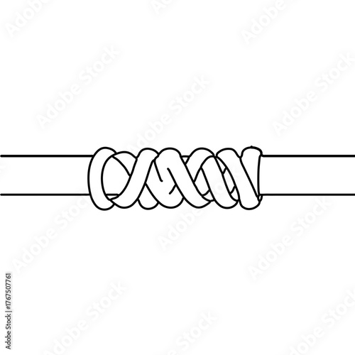 Intertwined Rope Section: A Detailed Line Drawing of a Knotted Cordage