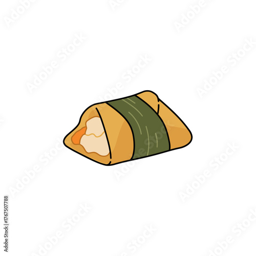 Illustrated Golden-Wrapped Sushi Roll with Creamy Filling