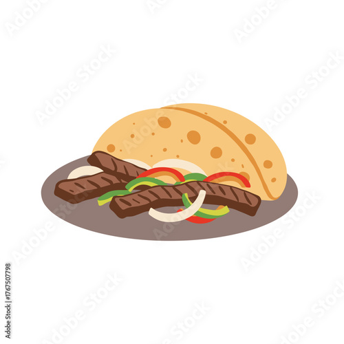 Grilled Steak Fajita with Soft Flour Tortilla and Vegetables