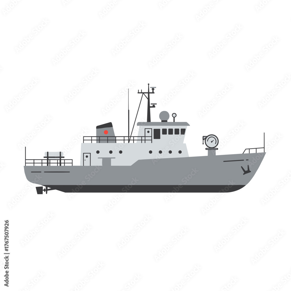 Fototapeta premium Gray Research Vessel Profile with Detailed Features