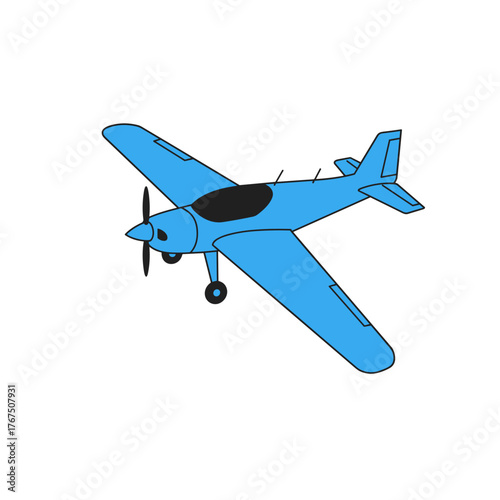 Light Blue Single Propeller Airplane Isometric View