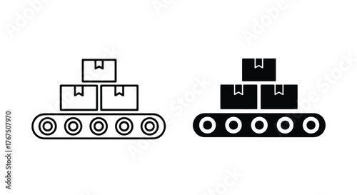 Conveyor belt with boxes icon set for logistics and delivery services - Line and glyph icon and logo - Vector icon symbol for website - Icon vector