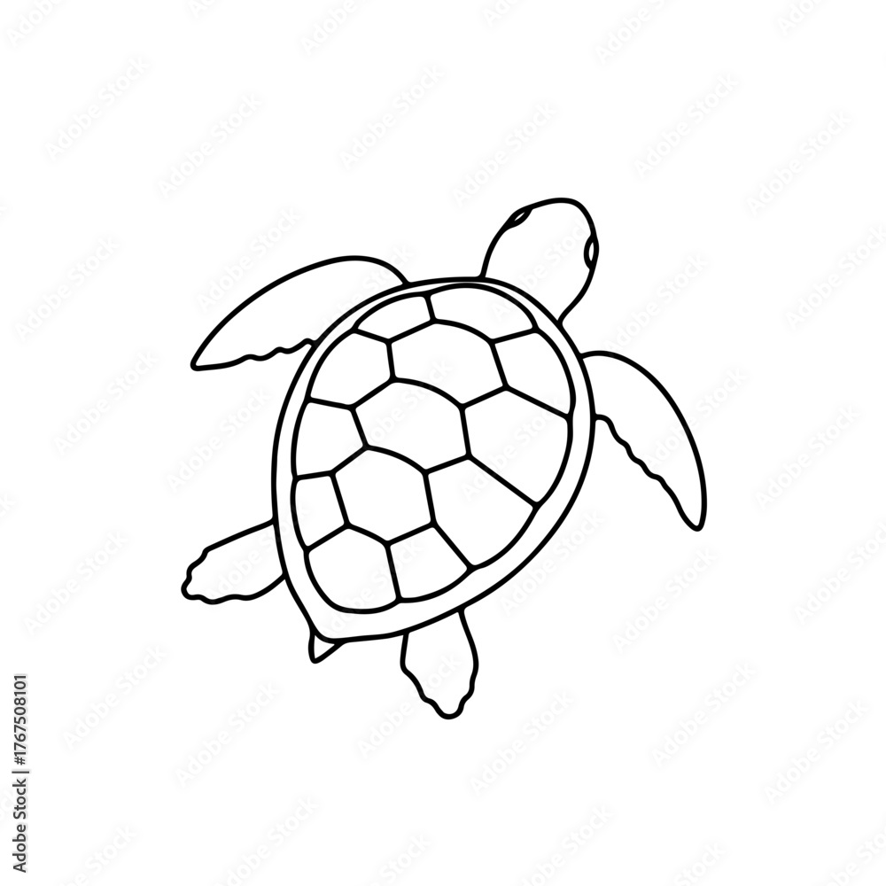 Obraz premium Simple Black Outline of a Sea Turtle Swimming Gracefully.