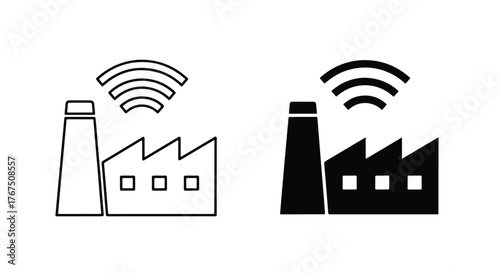 Smart factory icon with wireless signal symbol modern industrial building outline - Line and glyph icon and logo - Vector icon symbol for website - Icon vector