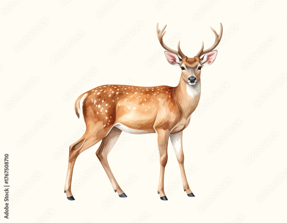 Fototapeta premium Watercolor vector of deer, isolated on a white background