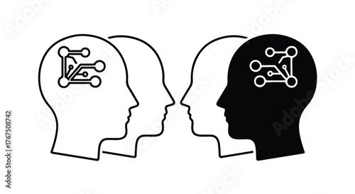 Human minds and neural networks interacting abstract concept digital art - Line and glyph icon and logo - Vector icon symbol for website - Icon vector