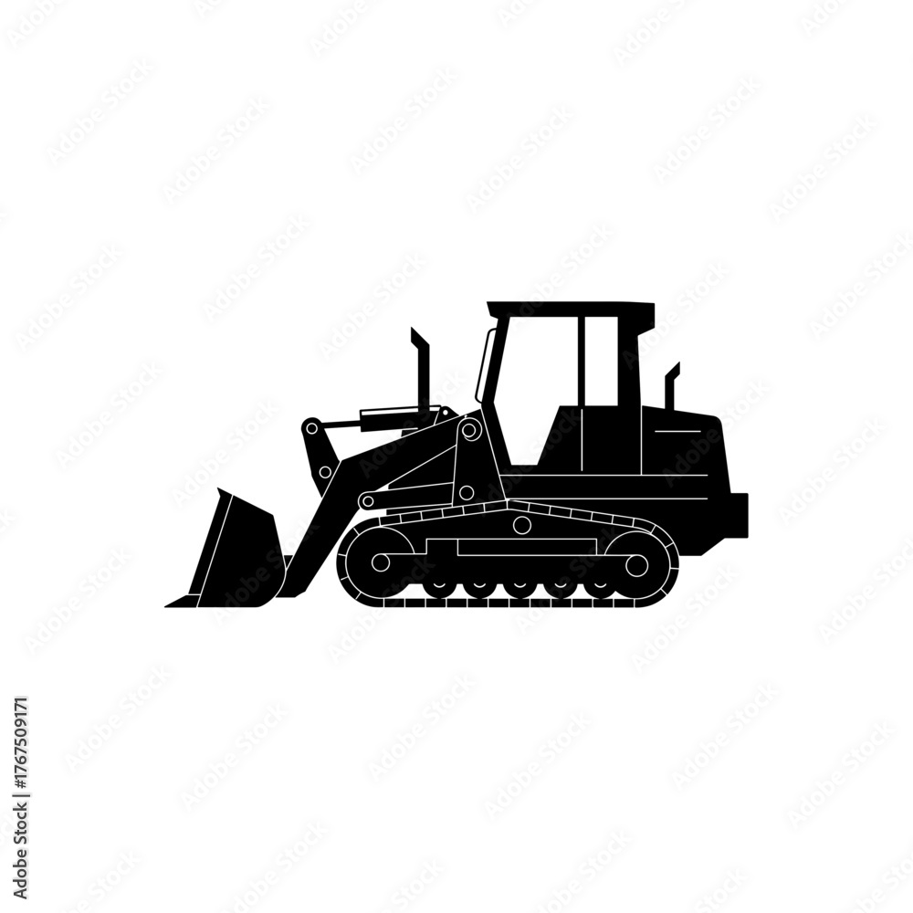 Naklejka premium Black Silhouette of a Track Loader Excavator