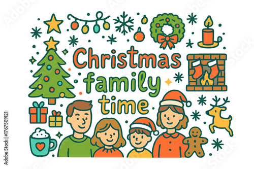 Festive Family Gathering. Christmas family time. Hand-drawn doodle illustration of Christmas family time.