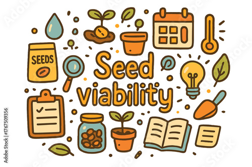 Seed Viability Doodle. Seed viability. Hand-drawn doodle illustration of Seed viability. Germinating seed,