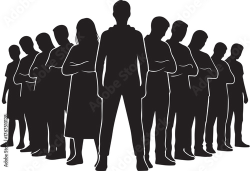 Diverse silhouettes of people standing together celebrating human rights day unity and equality