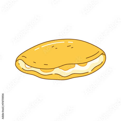 Cartoon Empanada with Creamy Filling, Golden Crust, and Simple Line Art