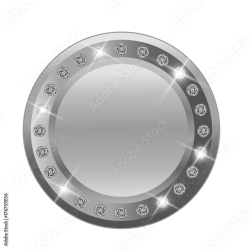 Realistic VIP vector circular frame with diamonds on a white background
