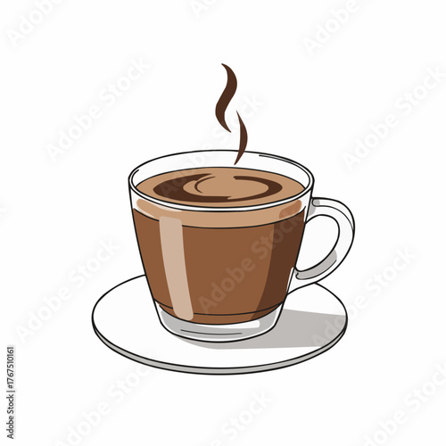 Aromatic Coffee in a Clear Glass Mug on a Saucer