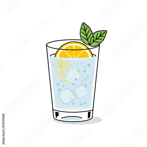 Refreshing Lemon and Mint Iced Drink in Tall Glass