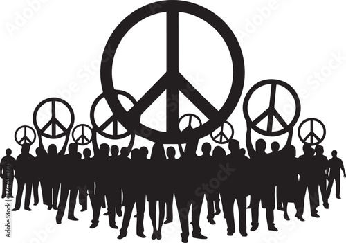 Diverse crowd holding peace symbols promoting human rights equality and unity advocacy