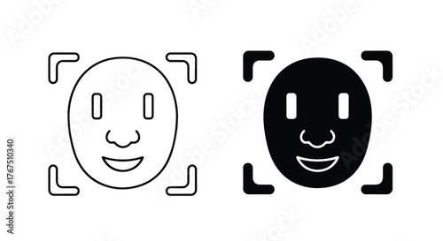 Facial recognition technology icons face detection system security biometrics - Line and glyph icon and logo - Vector icon symbol for website - Icon vector