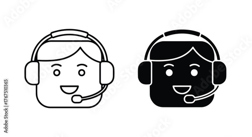 Customer service operator icon set male headset microphone support help desk - Line and glyph icon and logo - Vector icon symbol for website - Icon vector