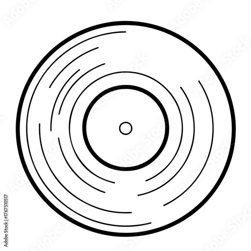 Simple Black and White Vinyl Record with Grooves and Center Hole