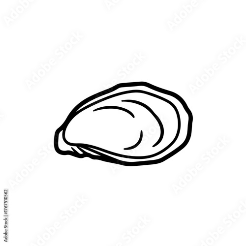 Simple Black and White Oyster Shell Illustration with Detailed Outlines