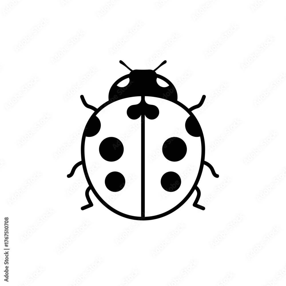 Obraz premium Simple Black and White Ladybug Illustration with Detailed Spots