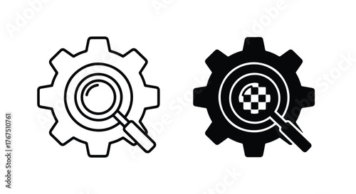 Gear and magnifying glass icons for search and system analysis - Line and glyph icon and logo - Vector icon symbol for website - Icon vector