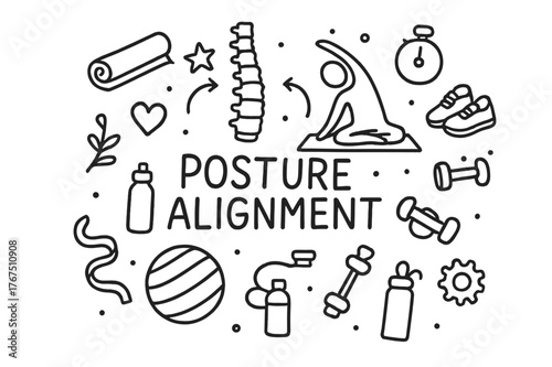 Posture Alignment Doodles. Posture Alignment. Hand-drawn doodle illustration of Posture Alignment. spine, yoga