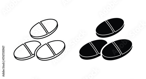 Two sets of oval pills one white one black medicine icons - Line and glyph icon and logo - Vector icon symbol for website - Icon vector
