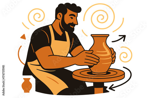 Artisan Pottery Creation. Pottery heritage. A potter shaping a clay vase on a wheel, warm earthy tones and