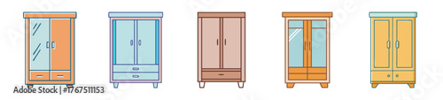 Collection of five distinct armoire styles in varying colors and designs