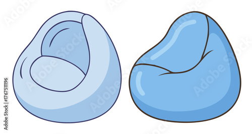 Two cartoon bean bag chairs with soft blue color
