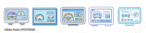 Modern car dashboard screen display icons and interface elements