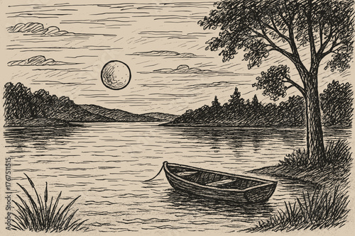 Evening Calm Illustration. Evening calm. Hand-drawn doodle illustration of evening calm.