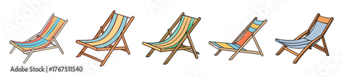 Various foldable deck chairs arranged side by side outdoor furniture