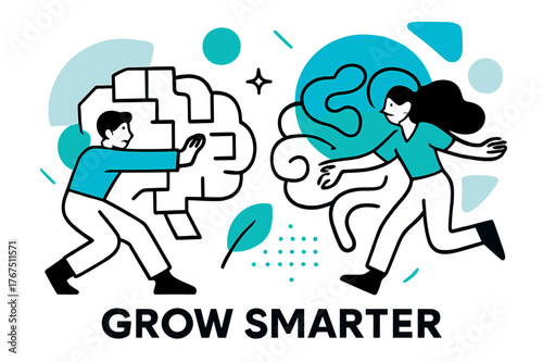 Evolving Brain Illustration. Learning evolution. A brain morphs from rigid geometric blocks into fluid,