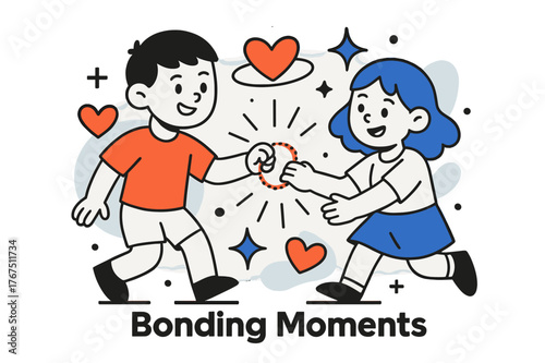 Childhood Friendship Bonding. Documenting childhood friendships. Character exchanging glowing friendship