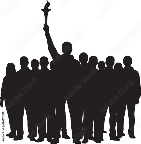 People hold up a flaming torch symbolizing hope freedom and human rights awareness