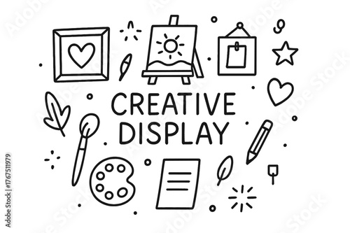 Creative Art Elements. Creative Display. Hand-drawn doodle illustration of Creative Display. canvas, framed