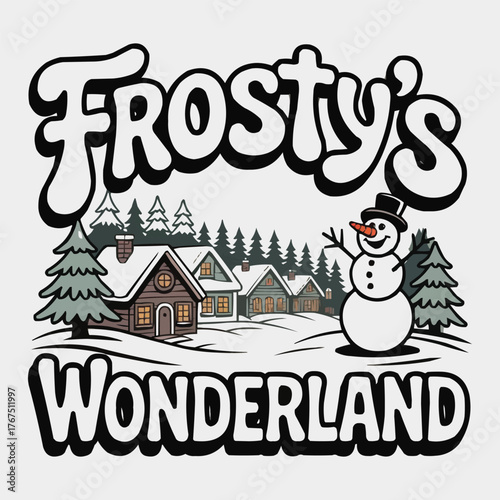 Frosty's Wonderland T-Shirt  Vintage Snowman & Winter Village Festive Holiday Tee