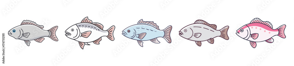 Fototapeta premium Nile perch fish illustrations a collection of aquatic wildlife art