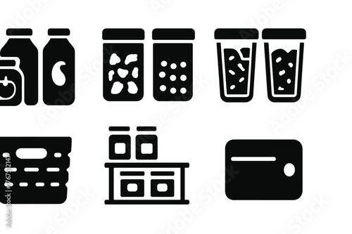 Pantry Icon Set. Pantry organization. Filled icon set of pantry organization: food jars, labeled containers,