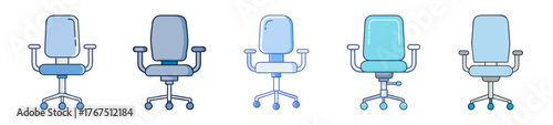 Collection of modern office chairs in various blue and teal hues